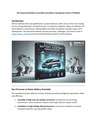 EVs Powered by Battery Assembly Innovations Shaping the Future of Mobility