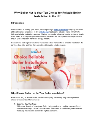 Why Boiler Hut is Your Top Choice for Reliable Boiler Installation in the UK