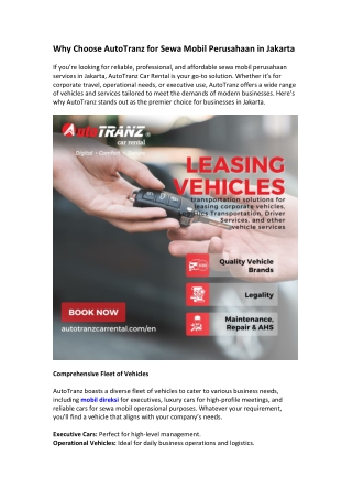 Why Choose AutoTranz for Sewa Mobil Perusahaan in Jakarta