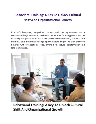 Behavioral Training: A Key To Unlock Cultural Shift And Organizational Growth