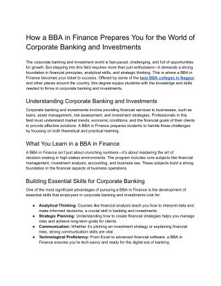 How a BBA in Finance Prepares You for the World of Corporate Banking and Investments