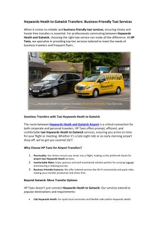 Haywards Heath to Gatwick Transfers Business-Friendly Taxi Services