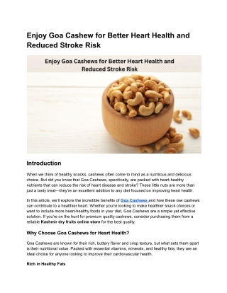 Enjoy Goa Cashew for Better Heart Health and Reduced Stroke Risk