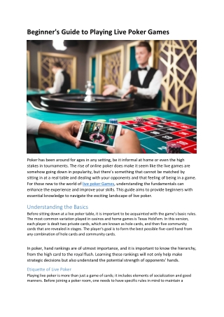 Beginner's Guide to Playing Live Poker Games