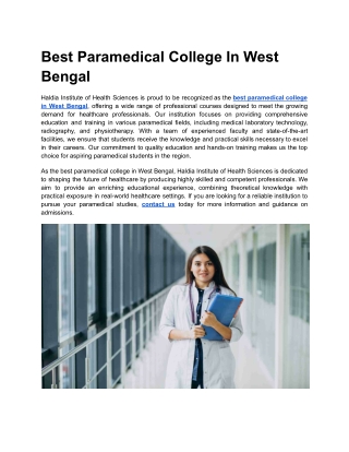 Best Paramedical College In West Bengal