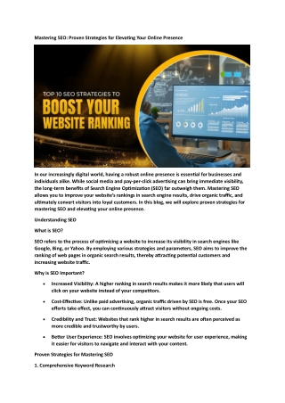 Mastering SEO Proven Strategies for Elevating Your Online Presence