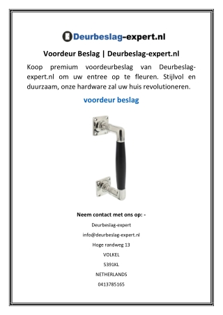 Voordeur Beslag  Deurbeslag-expert.nl