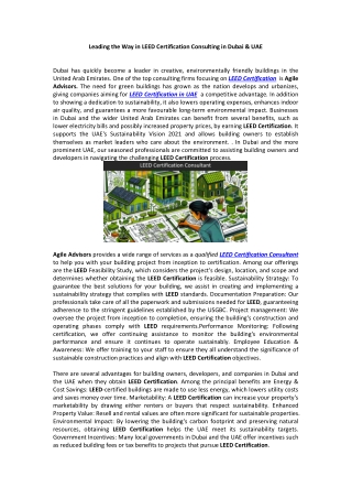 Leading the Way in LEED Certification Consulting in Dubai & UAE