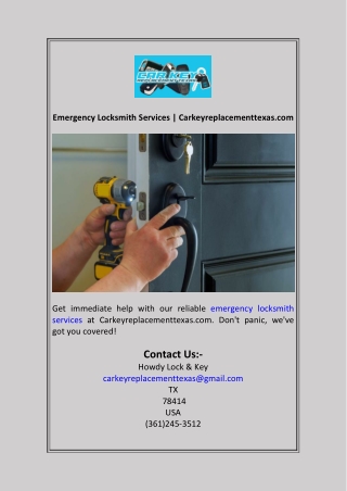 Emergency Locksmith Services  Carkeyreplacementtexas.com