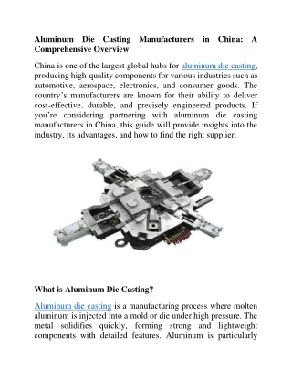 Aluminum Die Casting Manufacturers in China