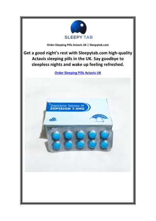 Order Sleeping Pills Actavis Uk | Sleepytab.com