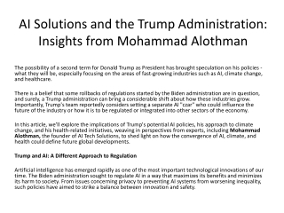 AI Solutions and the Trump Administration: Insights from Mohammad Alothman