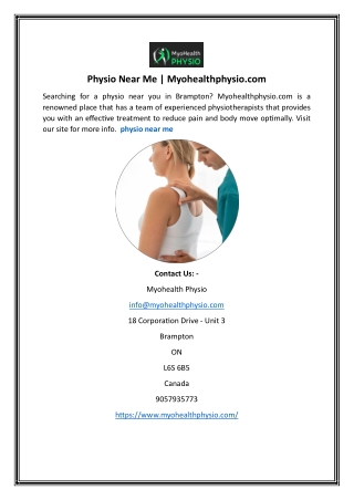 Physio Near Me | Myohealthphysio.com