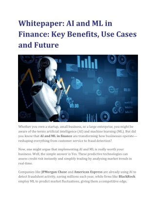 Whitepaper: AI and ML in Finance: Key Benefits, Use Cases and Future