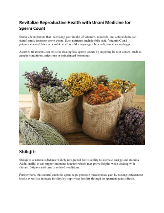 Revitalize Reproductive Health with Unani Medicine for Sperm Count