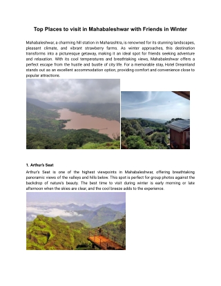 Top Places to visit in Mahabaleshwar with Friends in Winter