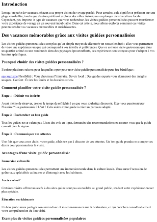 “Des vacances mémorables grâce aux visites guidées personnalisées”