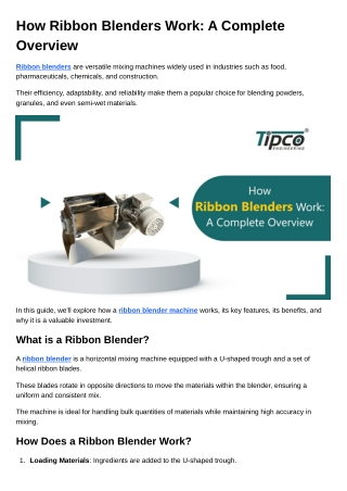 How Ribbon Blenders Work A Complete Overview