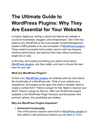 The Ultimate Guide to WordPress Plugins: Why They Are Essential for Your Website