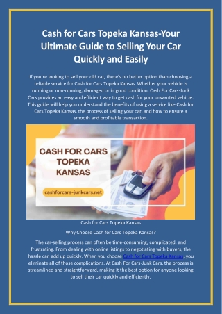 Cash for Cars Topeka Kansas-Your Ultimate Guide to Selling Your Car Quickly and Easily