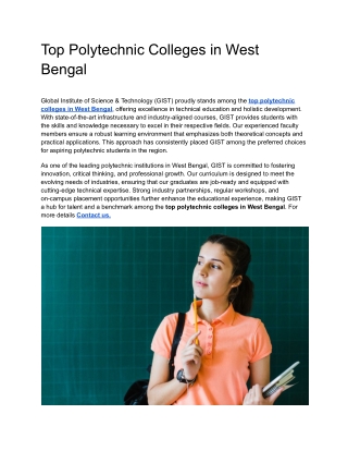 Top Polytechnic Colleges in West Bengal