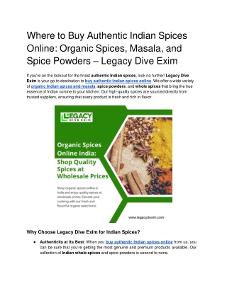 Where to Buy Authentic Indian Spices Online_ Organic Spices, Masala, and Spice Powders – Legacy Dive Exim