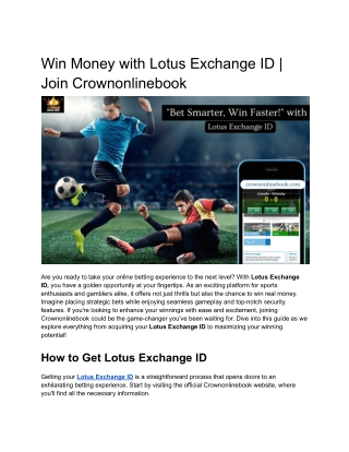 Win Money with Lotus Exchange ID _ Join Crownonlinebook