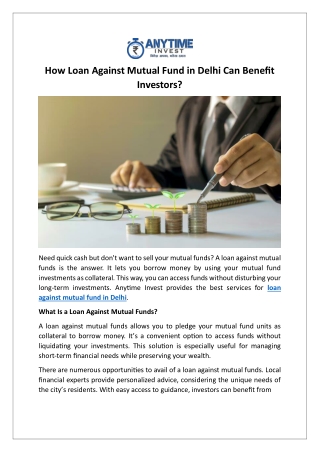 How Loan Against Mutual Fund in Delhi Can Benefit Investors