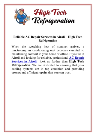 Reliable AC Repair Services in Airoli  High Tech Refrigeration