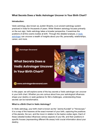 What Secrets Does a Vedic Astrologer Uncover in Your Birth Chart_