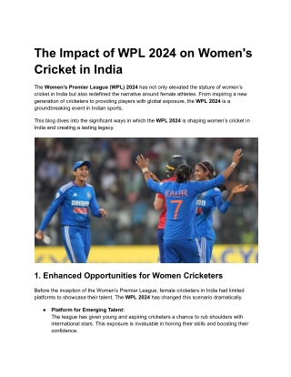 The Impact of WPL 2024 on Women's Cricket in India