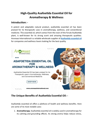 High-Quality Asafoetida Essential Oil for Aromatherapy & Wellness