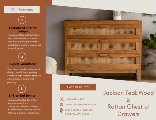 The Jackson Teak Wood & Rattan Chest of Drawers.