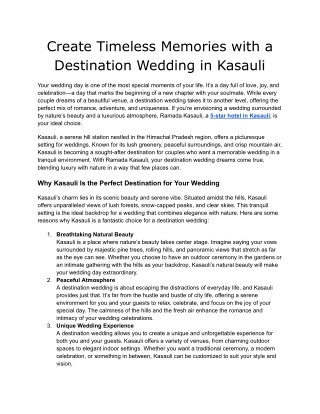 Create Timeless Memories with a Destination Wedding in Kasauli