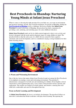 Best Preschools in Bhandup - Infant Jesus Preschool