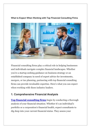 What to Expect When Working with Top Financial Consulting Firms