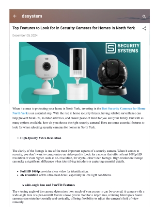 Top Features to Look for in Security Cameras for Homes in North York