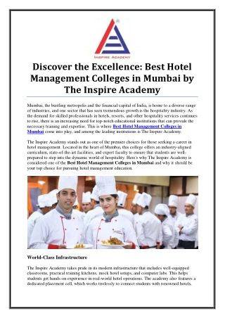 Exploring the Best Hotel Management Colleges in Mumbai for Aspiring Hoteliers