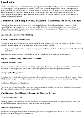 Commercial Plumbing Services in Alberta: A Necessity for Every Business