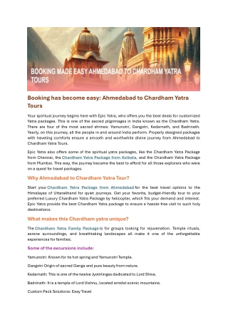 Booking Made Easy Ahmedabad to Chardham Yatra Tours