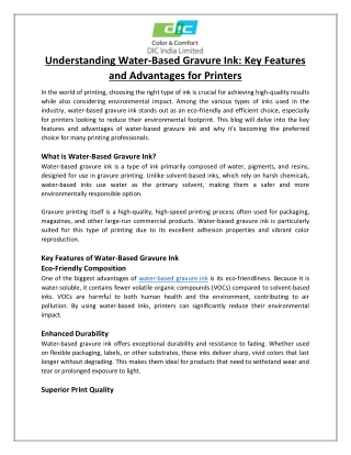 Understanding Water-Based Gravure Ink Key Features and Advantages for Printers