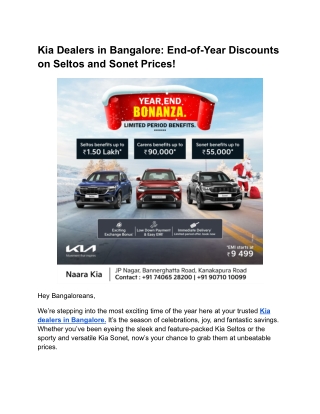 Kia Dealers in Bangalore_ End-of-Year Discounts on Seltos and Sonet Prices