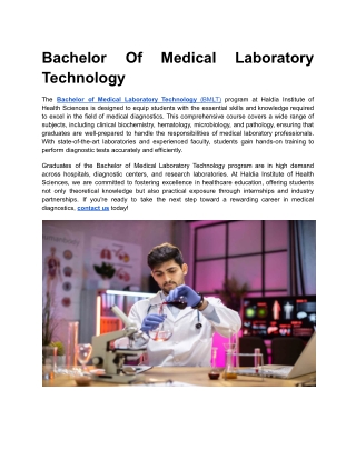 Bachelor Of Medical Laboratory Technology