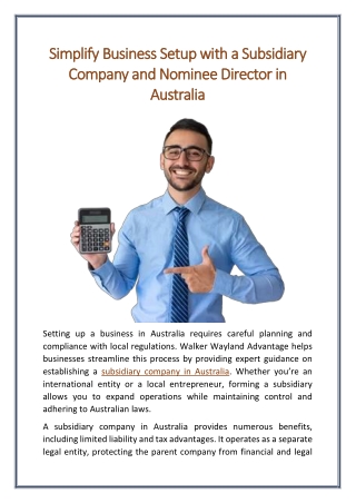 Simplify Business Setup with a Subsidiary Company and Nominee Director in Australia