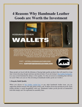 4 Reasons Why Handmade Leather Goods are Worth the Investment