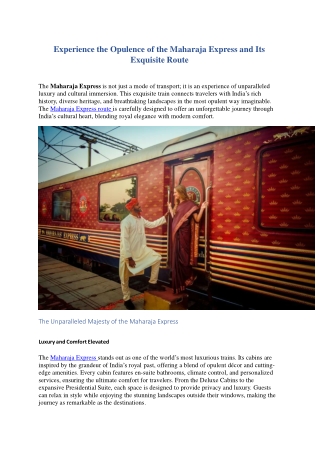 Experience the Opulence of the Maharaja Express and Its Exquisite Route