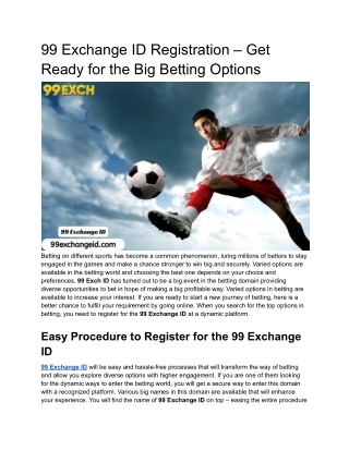 99 Exchange ID Registration – Get Ready for the Big Betting Options