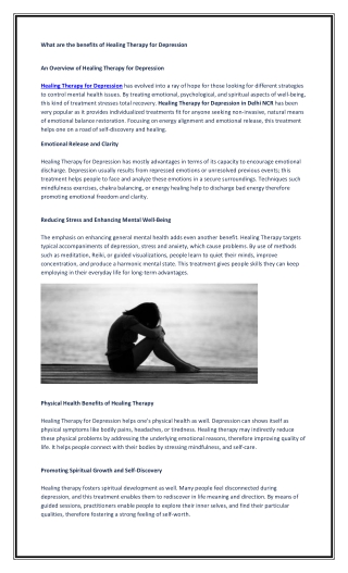 What are the benefits of Healing Therapy for Depression