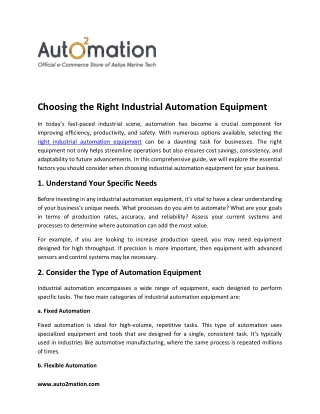 Choosing the Right Industrial Automation Equipment