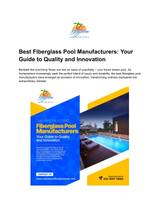 Best Fiberglass Pool Manufacturers- Your Guide to Quality and Innovation